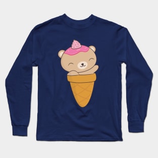 Kawaii Bear Ice Cream Cone T-Shirt Long Sleeve T-Shirt